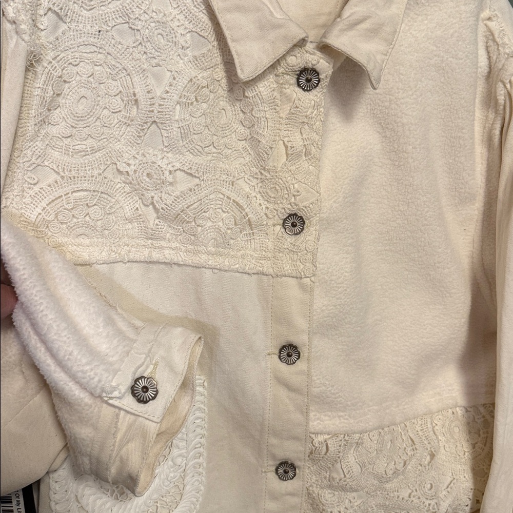 POL Cream Patchwork Button-Front Jean Jacket NWT - image 4